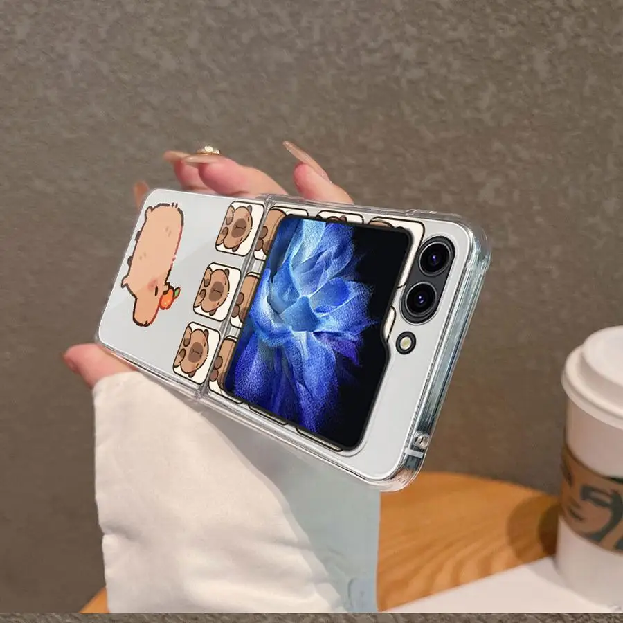 حافظة كارتون كابيبارا لهاتف سامسونج جالاكسي ZFlip6 Z Flip 7 6 5 4 3 ZFlip5 ZFlip7 ZFlip4 ZFlip3 غطاء هاتف ناعم شفاف #5