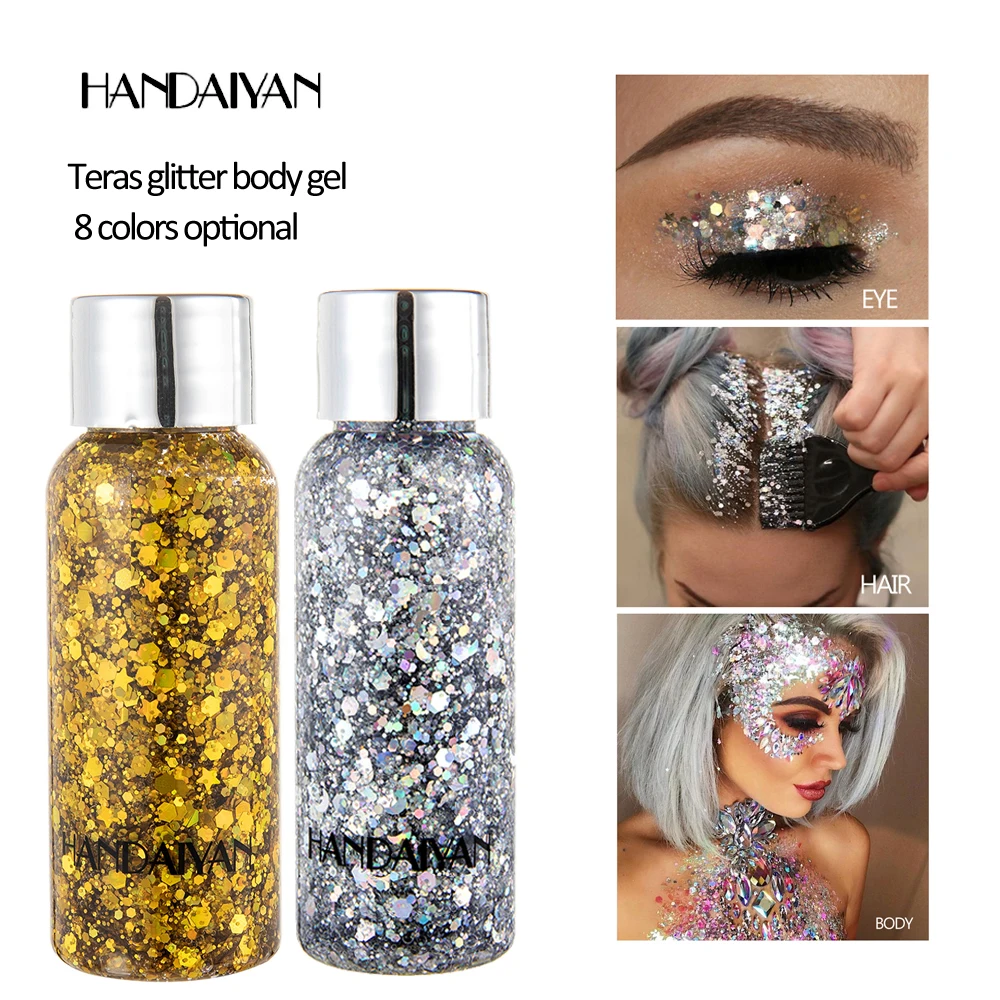 Body Glitter Gel,Mermaid Sequin Chunky Glitter Face Hair Nail Lip Glitter Gel Lasting Sparkling Lotion Glitter Liquid Eye Makeup