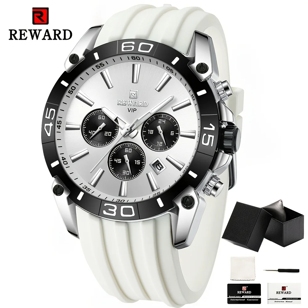 مكافأة الكوارتز الرياضية التقويم الأزياء كرونوغراف الساعات للرجال سيليكون حزام الذكور على مدار الساعة مع صندوق