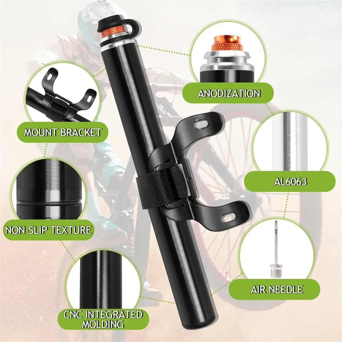 Portable Bicycle Hand Pump 160PSI High Pressure Bike Air Inflator Fits Presta & Schrader Valve with Mount Bracket