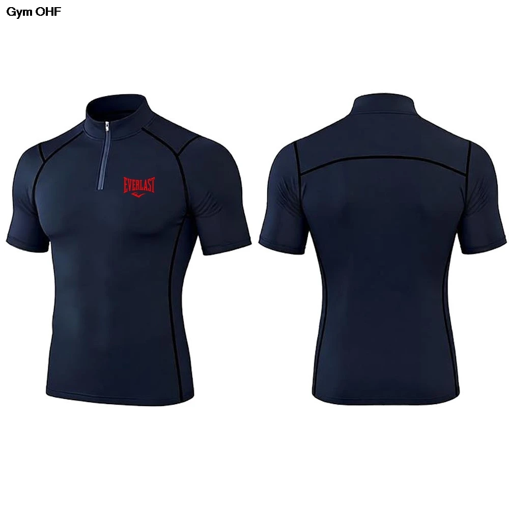 Stand Collar T Shirt Mens Bodybuilding Sports Tight T-shirt Compression Short Sleeve Gym Fitness Running Workout Tops