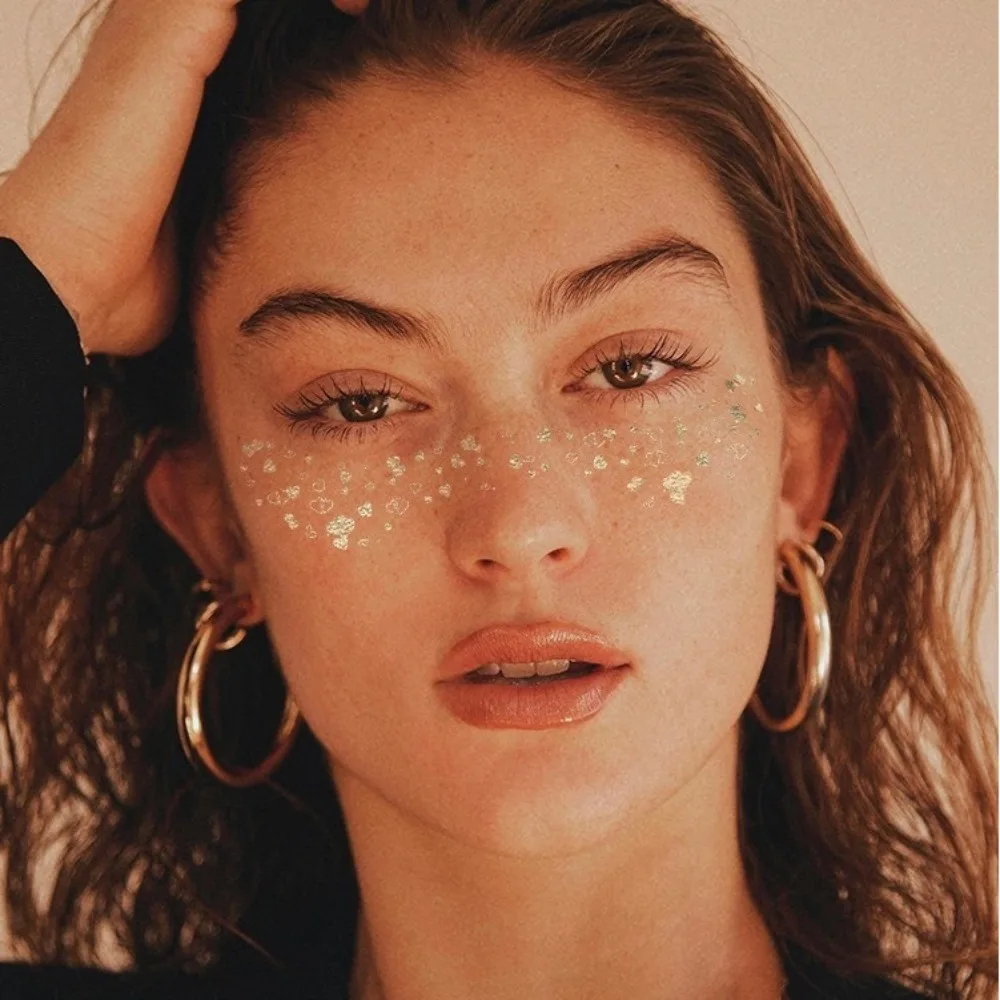 6 قطعة ختم الذهب والفضة النمش لصاقات وشم مقاوم للماء بريق الوجه المؤقتة الوشم العين صائق النساء حفلة الوجه الفن #4