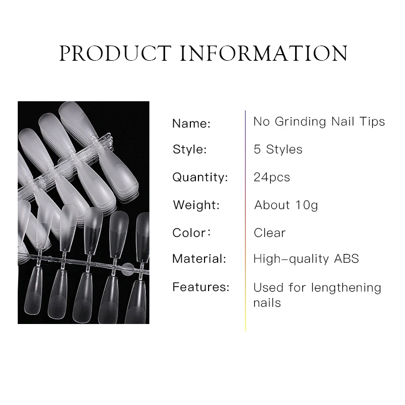 24pc False Nail Tips Matte&Transparent Tips Fake Nail Natural Coffin&Square False Nails Acrylic UV Gel Nail Polish Manicure Tool