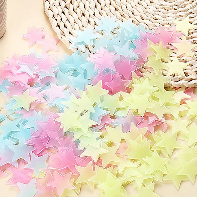 100Pcs Luminous Wall Stickers3cm Glow In The Dark Stars Stickers For Kids Baby Rooms Colorful Fluorescent Home Room Decor Decals