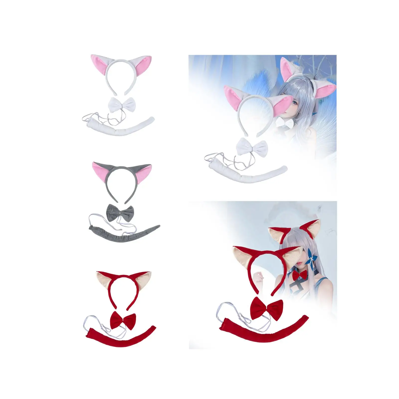 Fuchsohren und Schwanz-Set für Damen und Mädchen für Maskerade, Geburtstag, Karneval