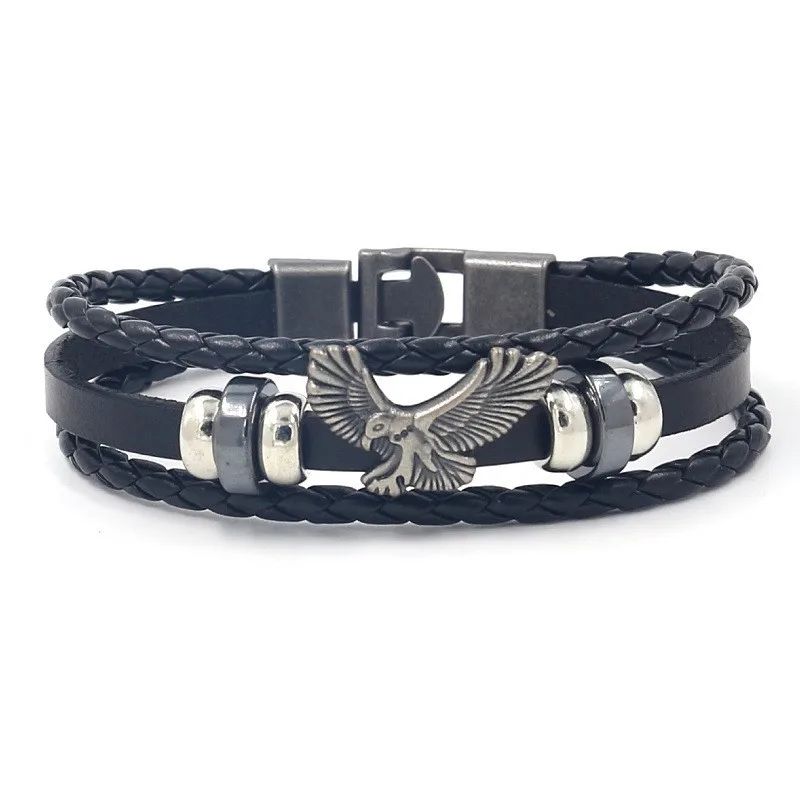 Vintage Multi-layer Leather Woven Eagle Bracelet Charming Men's Bracelet New Fashion Hip-hop Punk Accessories Jewelry Wholesale