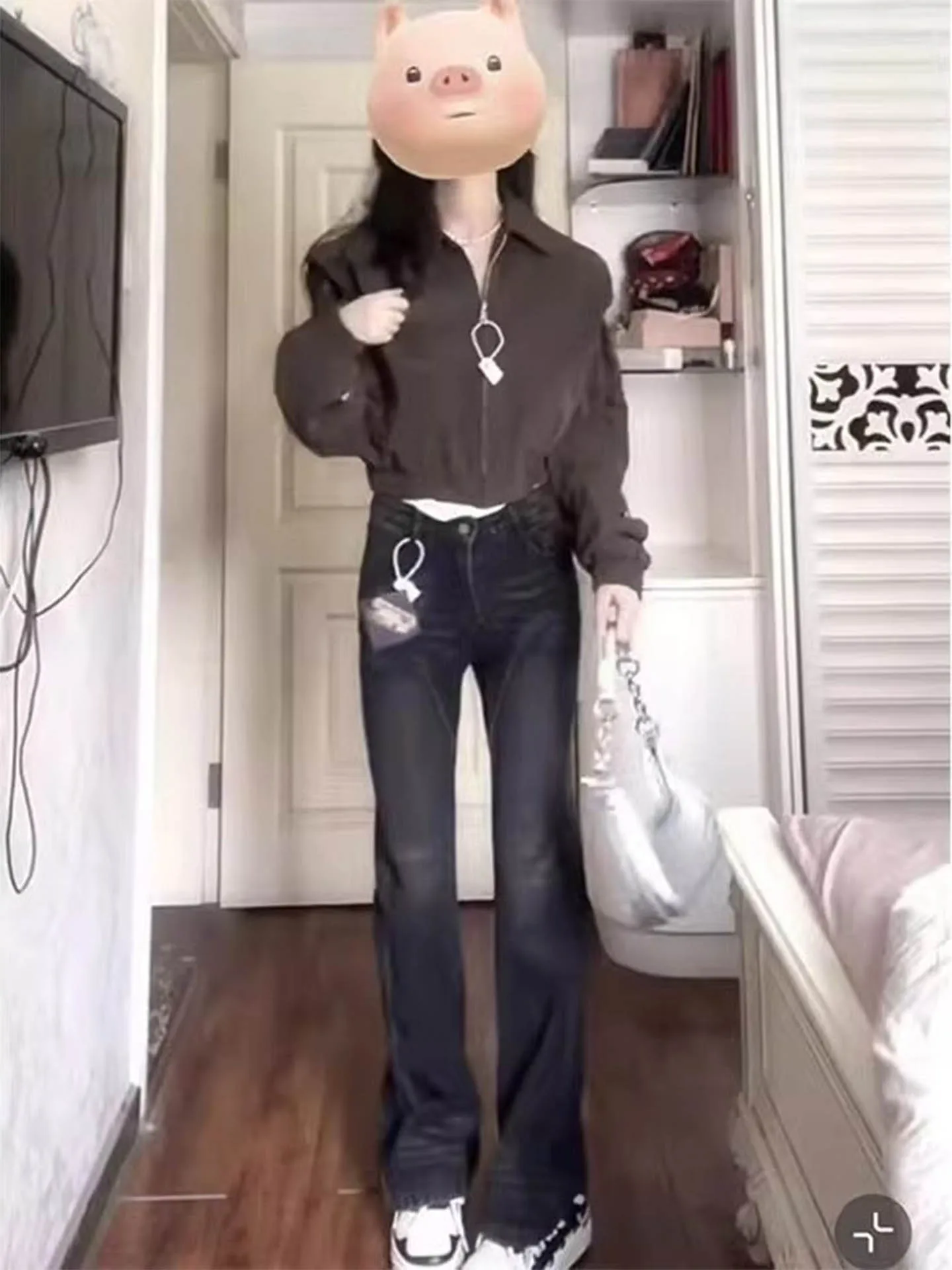 Jaqueta Fena Curta de Couro Marrom Estilo Beisebol com Ombro Acolchoado para o Início do Outono, Qualidade Superior, Moda...