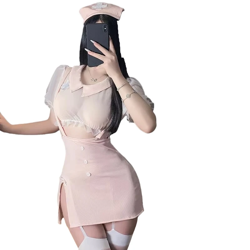 Lencería erótica de enfermera para Cosplay, traje de juego de rol de médico Sexy, sujetador rosa dulce, minifalda, uniforme, disfraces de tentación, ropa porno sexual
