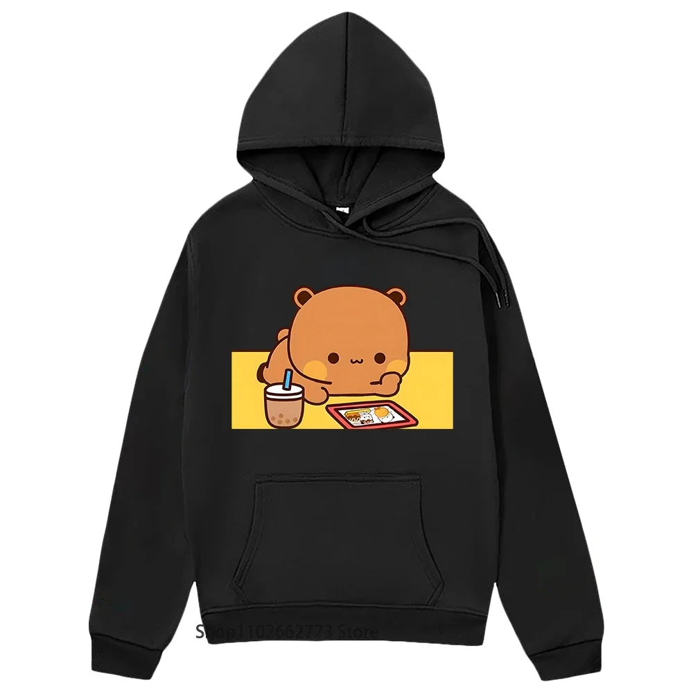 Kawaii Cute Dudu Is Contemplating Bubu Picture Sweatshirts Panda Bear Graphic Hoodies Winter Clothes Women Streetwear Men Korean