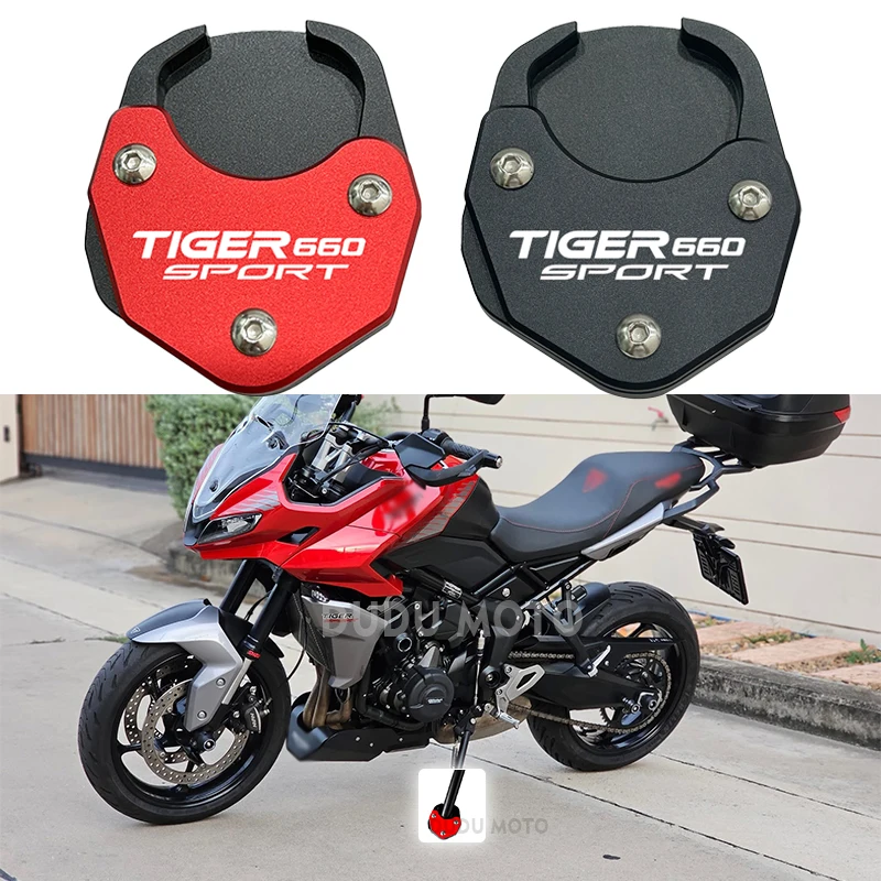 Motorcycle CNC Foot Side Stand Enlarger Support Plate Kickstand Extension Pad For tiger660 Tiger Sport 660 Tiger660 2022 2023
