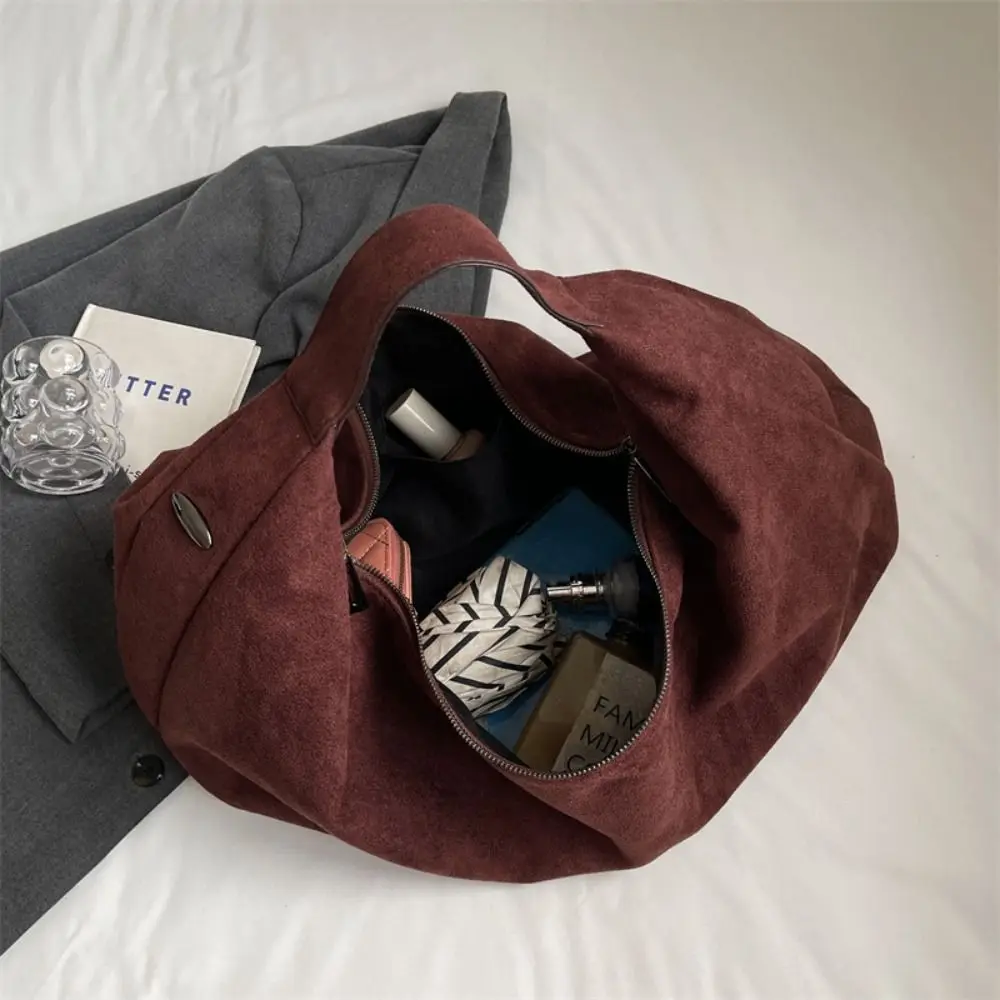 

Waterproof Handbag Suede Shoulder Bag Large Capacity Fashion Hobo Bag Korean Style Solid Color Tote Bag Travel