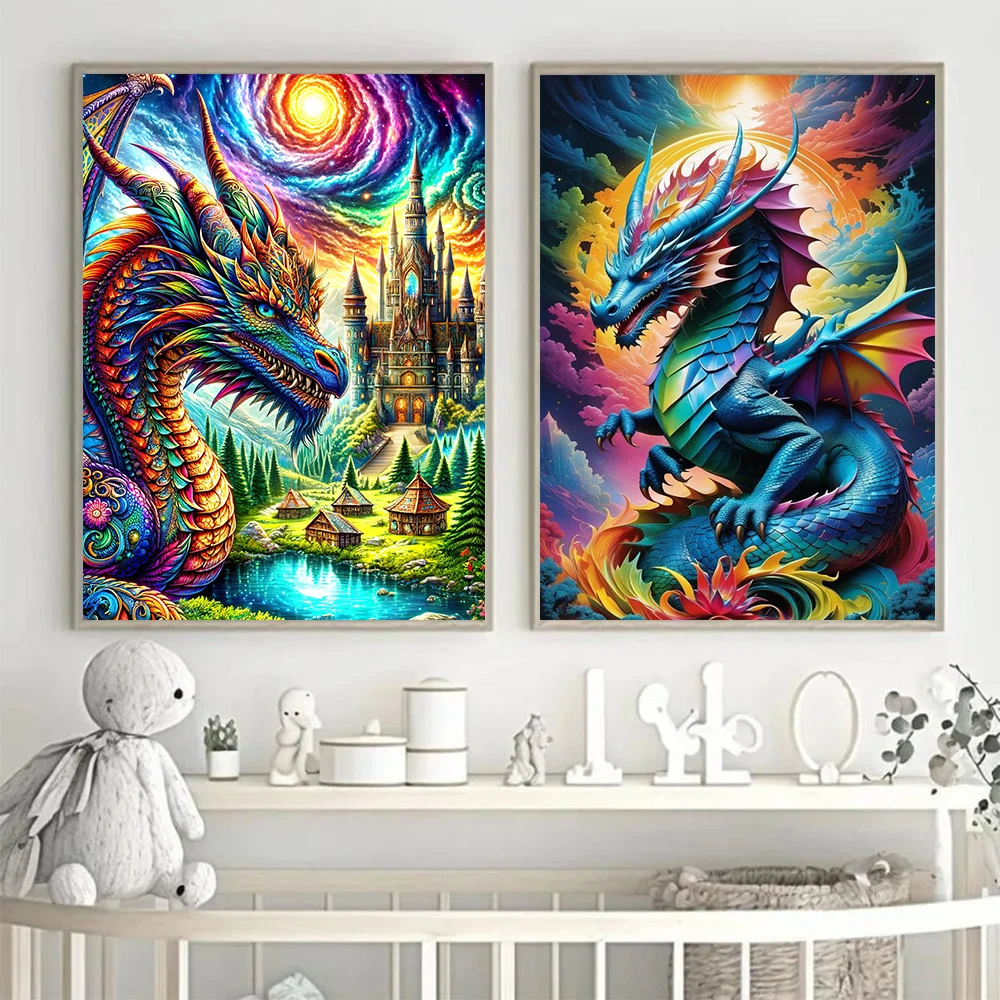 5D Diamond Cute Dragon With Flower Painting DIY Full Drills Fantasy Animal Mosaic Kits Embroidery Cross Stitch Wall Decor Art