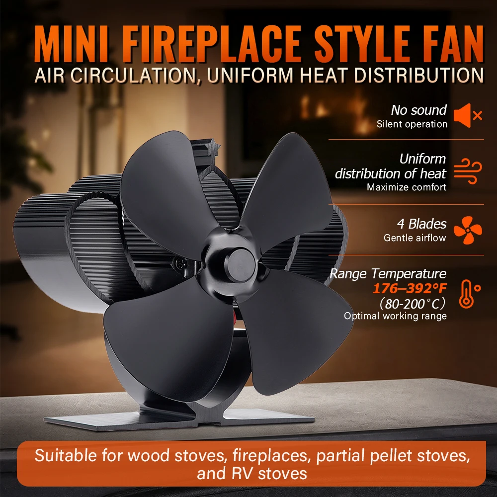 Stove Fan Heat Powered 4 Blade - Mini Stove Fan 4 Blade Heat