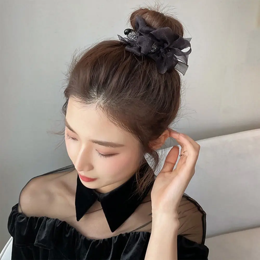 

Rhinestone High Ponytail Hair Clip Mesh Hair Tie Korean Style Headwear Female Hair Accessories Bow Hair Clip Bownot Hairpin