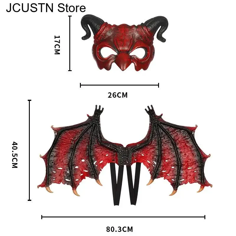 Donna Uomo Ala Puntelli Cosplay Maschera da demone di Halloween Ali spaventose Corna Maschera da diavolo Cosplay Mostro horror Masquerade