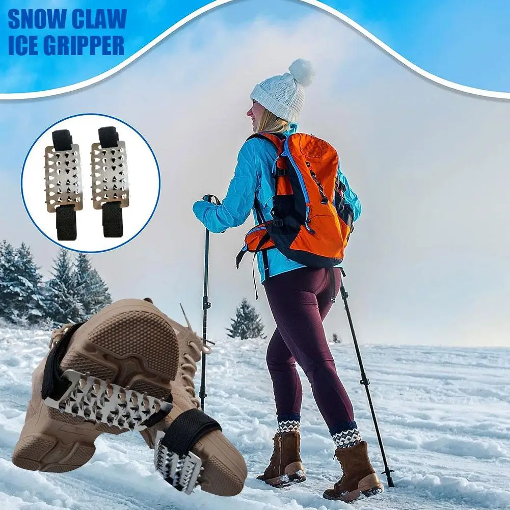 Portable Claw Ice Gripper Stainless Steel Ice Shoes Spike Spikes Traction 35-48 Climbing Cleats Ice Anti-skid Gri V7V6