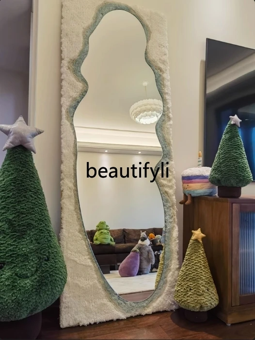 

Artistic Irregular Wall-Mounted Oval Creative Floor Mirror Full-Length Movable Dressing Mirror for Home Use