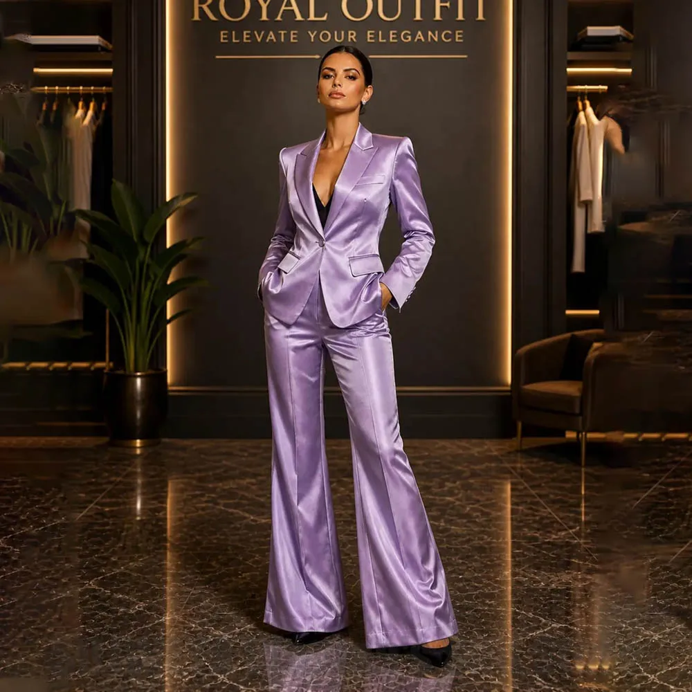 

Chic Satin Women Suit Single Button Peak Lapel Outfit Two Piece Fashion Cocktail Evening Wedding Party Luxury Formal Outfit