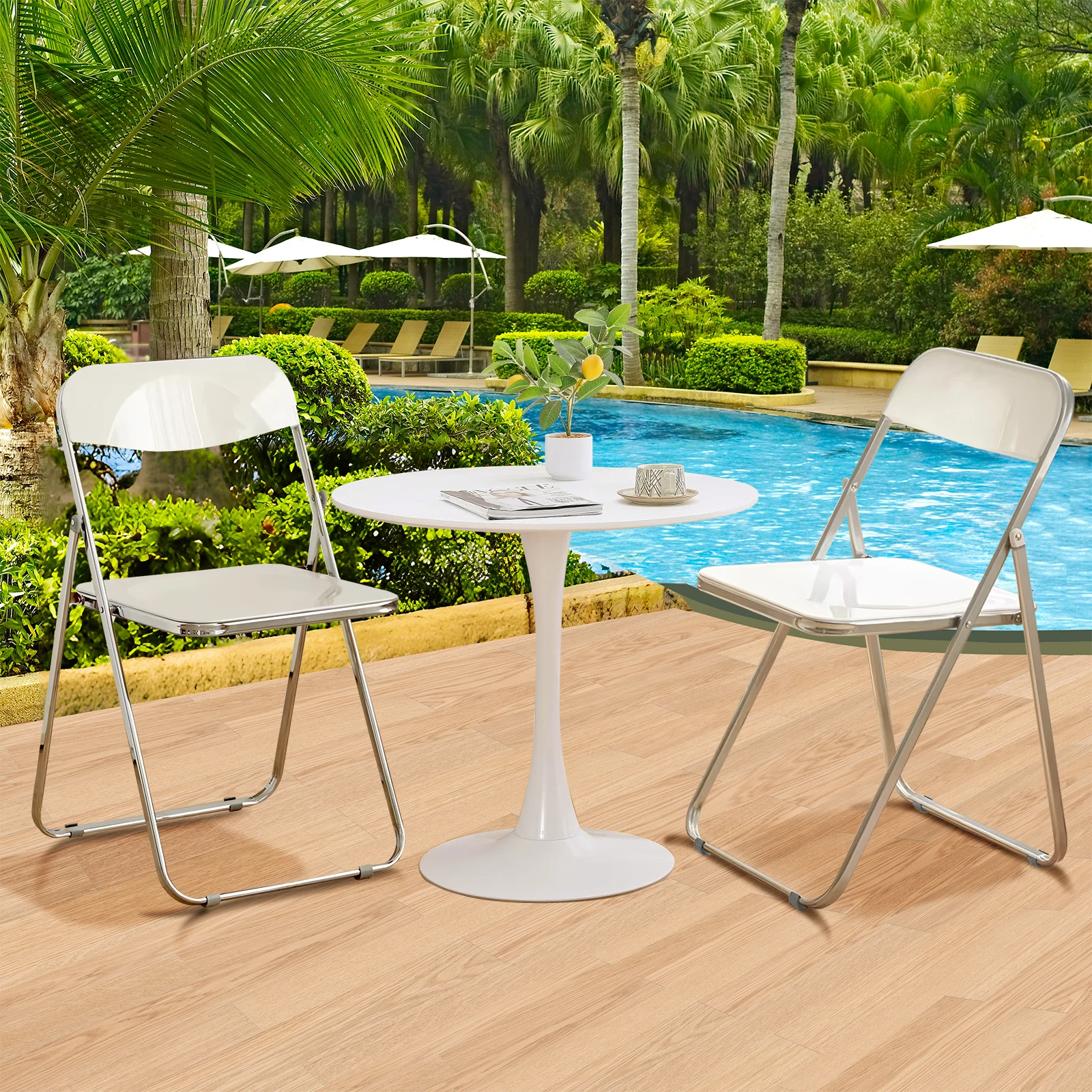6Pcs Modern Transparent Folding Office Chair, Acrylic Ghost Chair, Stackable Conference Seat for Home Office