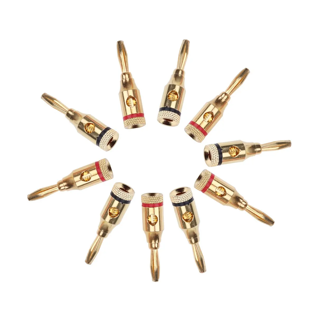 5Pairs Speaker Banana Plugs 4Mm 24K Gold Plated Open Screw Type Compatible 12-18 Awg Wire for Av Receiver 5.1 7.1 Sound System