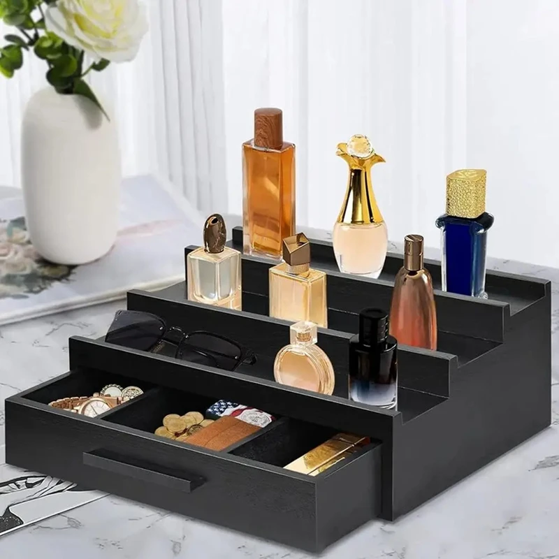 Parfum Organizer Tray Geurrek Drielaagse Parfumhouder Geurdisplay Zwarte Parfum Organizer Met Laden