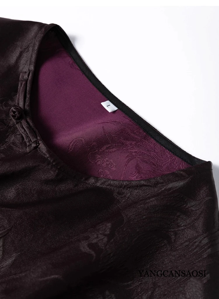 

Luxury Grade 100% Natural Mulberry Silk Fragrant Cloud Yarn Round Neck Three-quarter Batwing Sleeves Women's Fashionable Dress