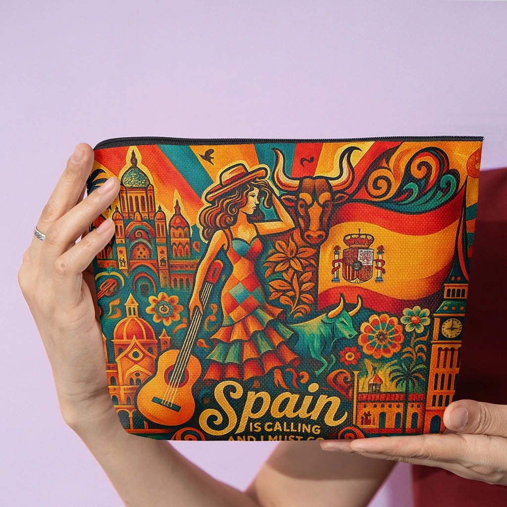 Spanish Style, Stylish Wallet with Zipper, Work Snack Bag, Skin Care Product Storage Bag, Double-Sided Printed Pattern