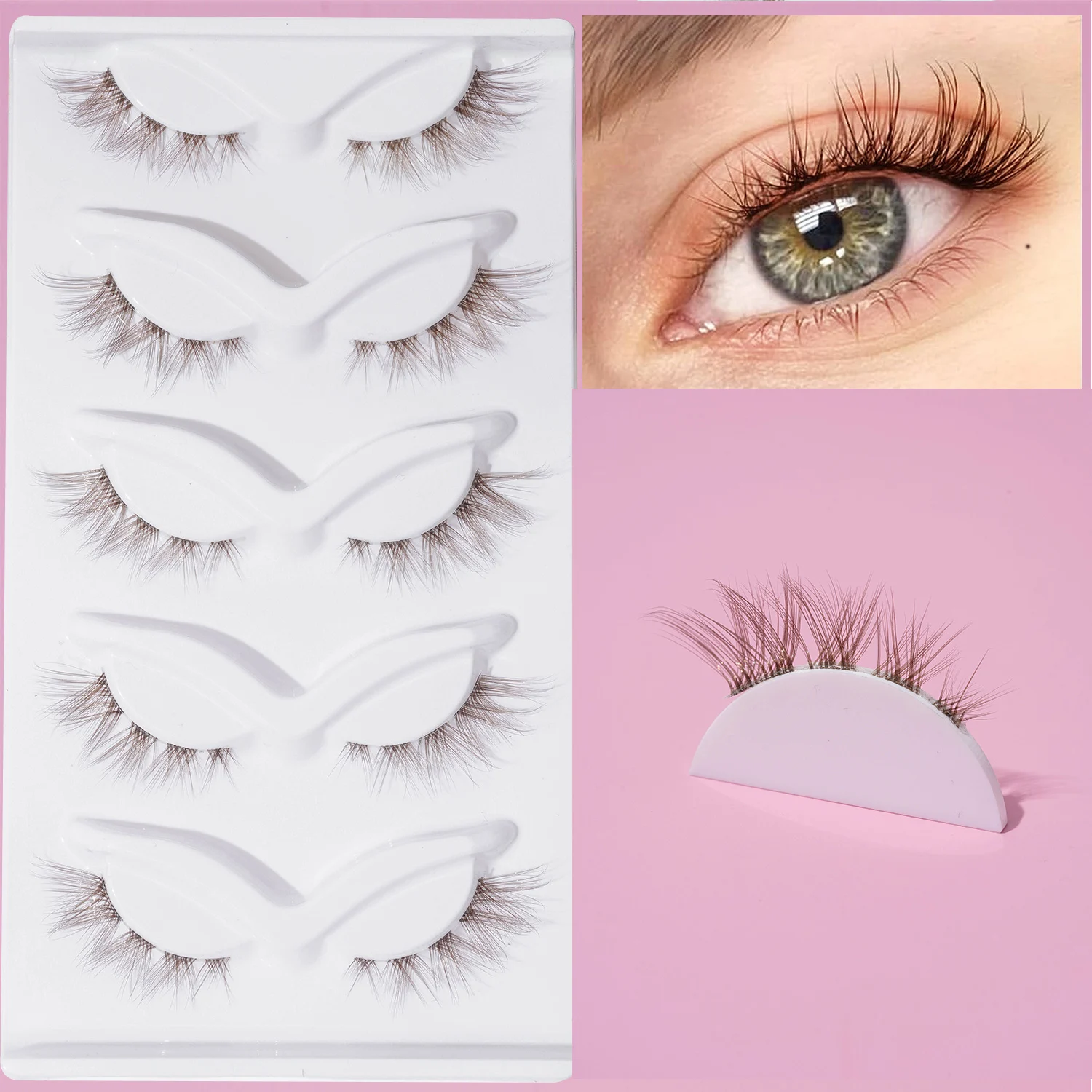 5 pairs of 6D segmented brown cross false eyelashes / oblique knife eye tail elongated false eyelashes