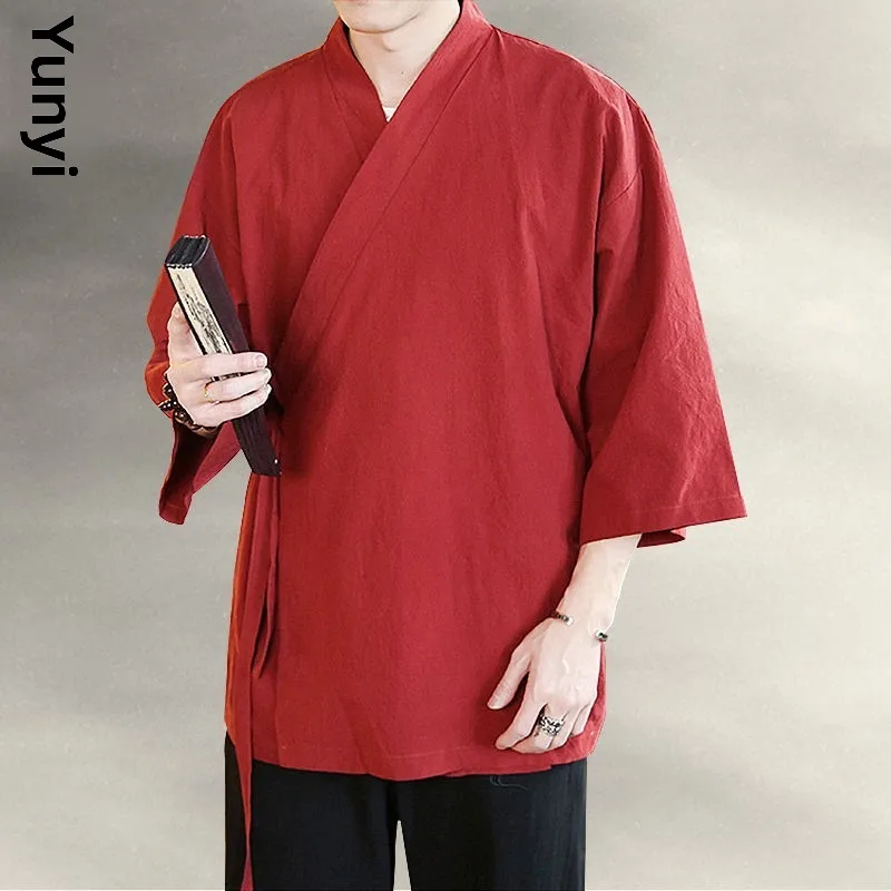 

Lightweight Summer Men's Casual ort Sve Open Cardigan Jaet Seven-Foot-Sve Trendy Ins Sle ort Coat Hanfu Jaet
