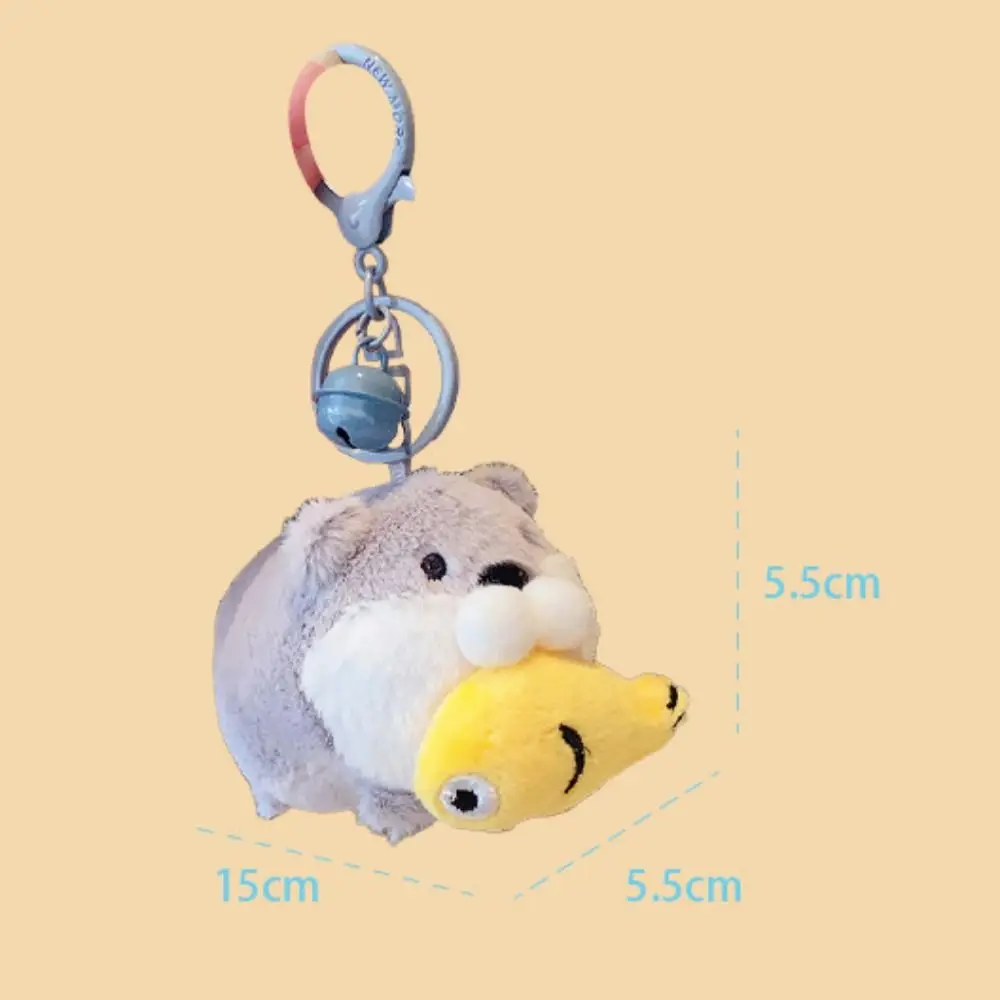 Creative Wishing Doll Otter Hold Fish Key Chain Trinket Korean Style Backpack Charms Drawing Plush Anime Key Ring Girls Gift