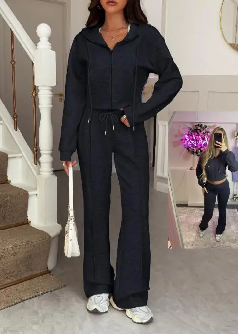 2025 Otoño/Invierno nueva moda mujer ocio Resort camisa deportiva con capucha y pantalones casuales conjunto ropa de mujer
