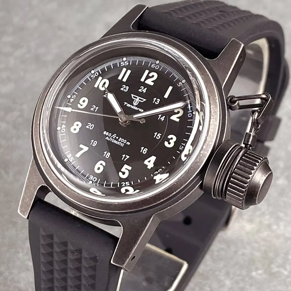 Tandorio New Black PVD Coated 36mm Military Diving Frogmen Watch Retro World War II Style Sapphire 200m Waterproof NH35A Watches