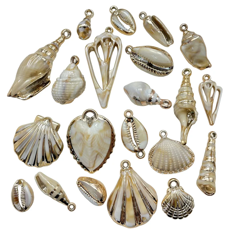 10 Different Size Gold-Plating Shell Pendants DIY Making Necklace And Bracelet Wholesale Acrylic Connectors Material CCB Plastic