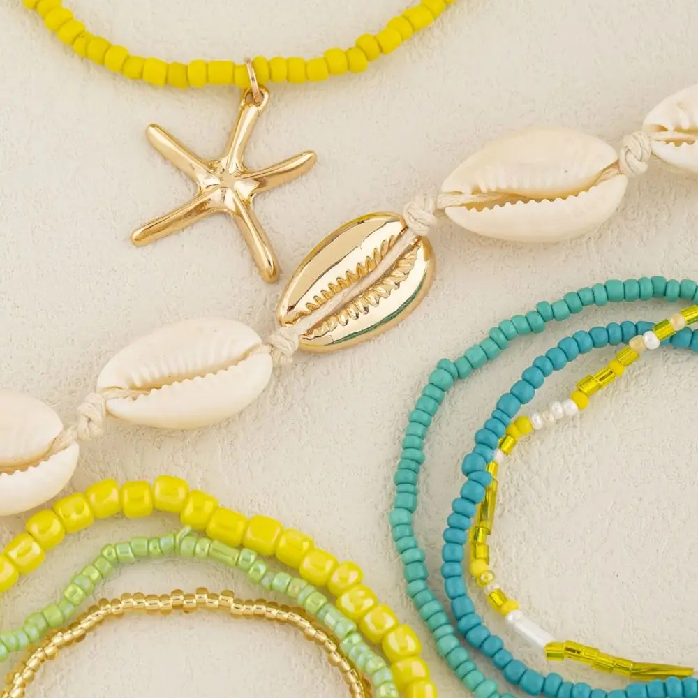 طقم أساور بوهيمية للفتيات ، أساور مطاطية بوهيمية قابلة للتكديس ، سوار كريستال متعدد الطبقات ، جديد #4