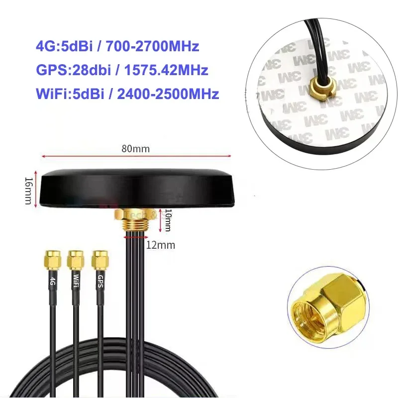 4G+WiFi+GPS Tri-band Combined Outdoor Waterproof Cabinet Antenna for 4G Full-band/2.4G WiFi Bluetooth/GPS Positioning Module