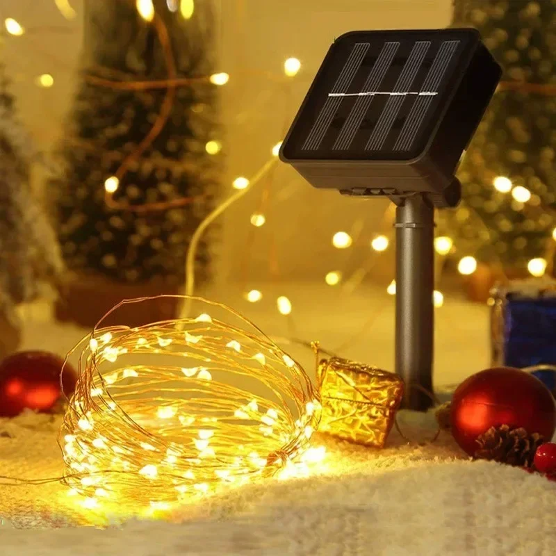Solar LED Copper String Light 8 Modes Fairy Outdoor Holiday Garland Decoration Garden 30M/20M/10M/5M/2M Party Lights