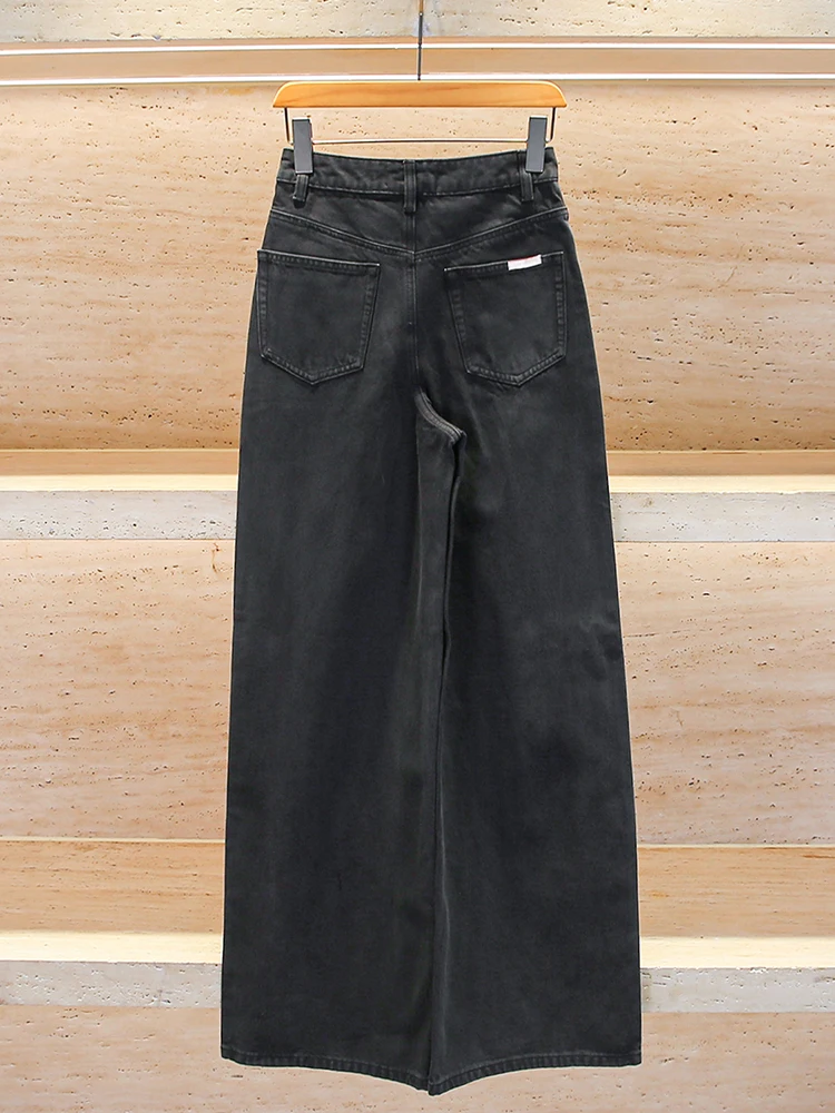 Ele European Sle Damen-Jeanshose mit Knoten, hohe Taille, weites Bein, lässig, verschleißfest, für die ganze Saison, Bla