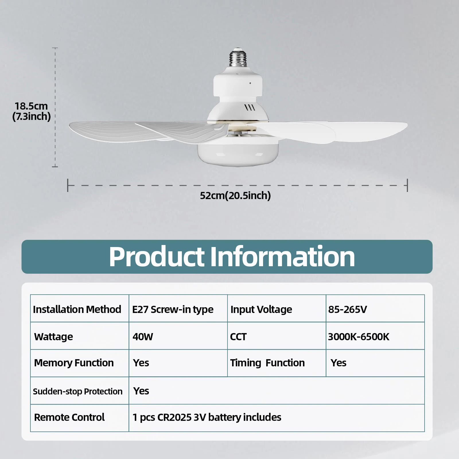 Imagem -06 - Parafuso em Led Ventilador de Teto Luz com Controle Remoto Adequado para Sala de Estar Estudo Uso Doméstico E27