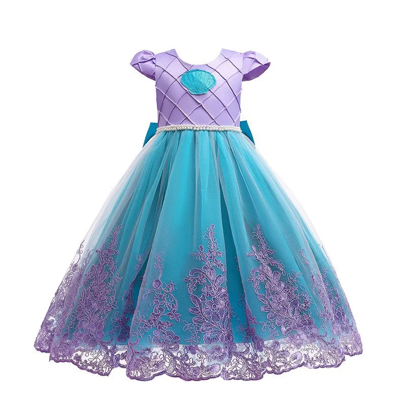 Vestido de Tul Largo Estilo Princesa, Disfraz de Sirena para Niñas, Vestido de Noche con Malla, Fibra de Poliéster