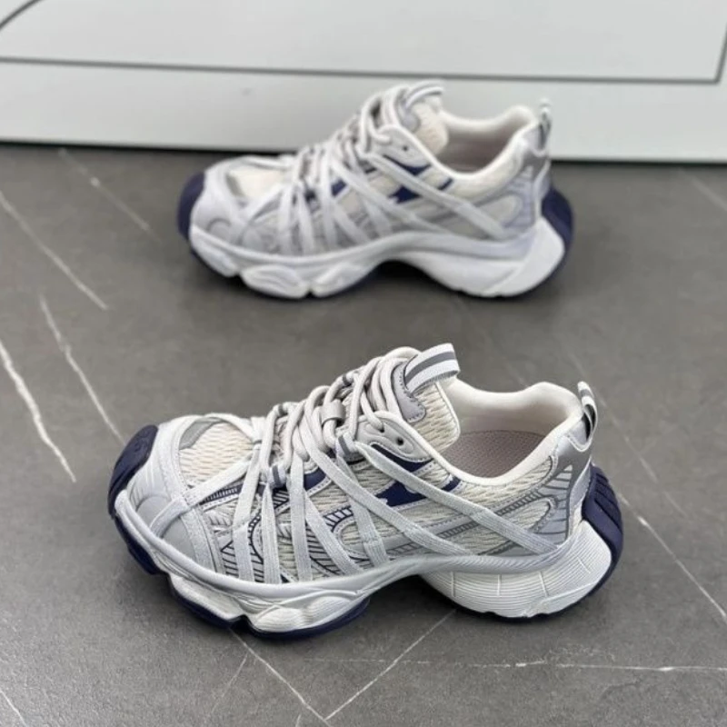 Soft Lightweight Women Dad Shoes European American Style Mesh Distressed Color Wash Thick Sole Sports Casual Versatile Sneakers