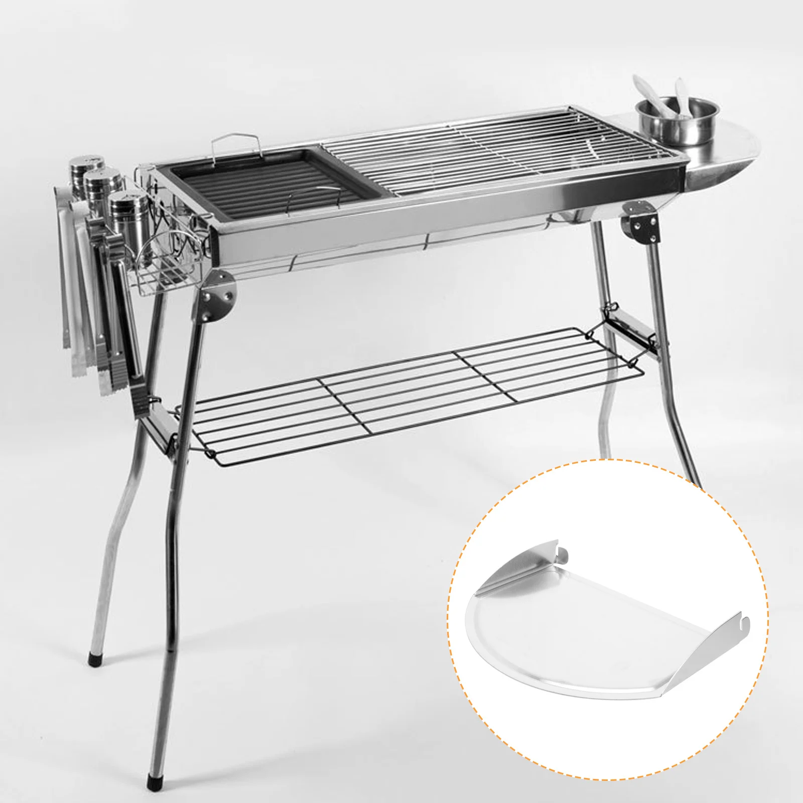 

Barbecue Grill Side Board Aluminum Alloy Silver Lightweight Storage Shelf For Seasoning Bbq Accessories Outdoor Grilling