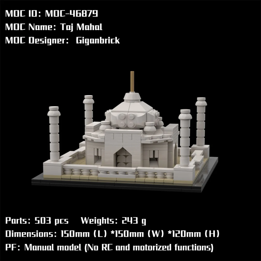 MOC-46879 Taj Mahal Building Block disegni elettronici 503 pezzi giocattoli ad alta tecnologia per bambini regali di compleanno per bambini