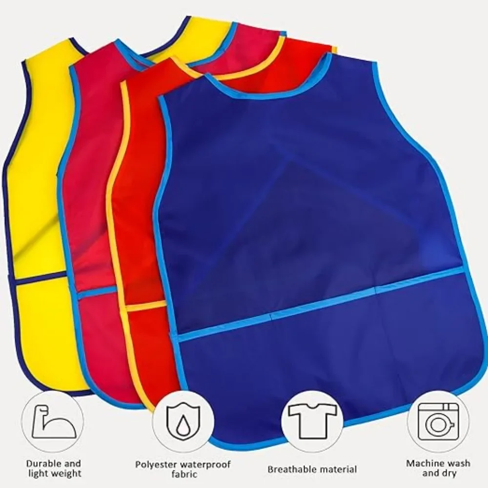 

Kids Art Smock Kids Apron Waterproof Painting Aprons with 3 Pockets Art Smocks for Kids 3-8 Years, 4 Colors