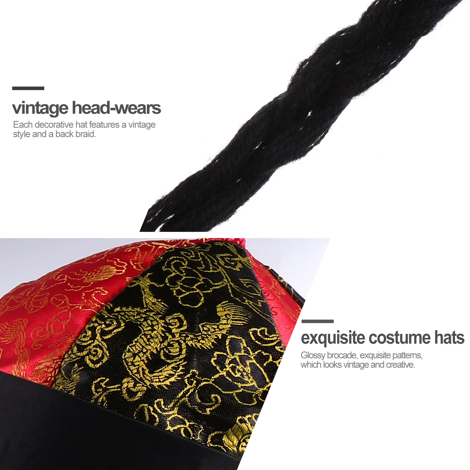 

4 pcs Qing Dynasty Emperor Hat Vintage Cloth Costume Hats Exquisite Patterns Royal Headwear Cos-Play Props Decorative Caps