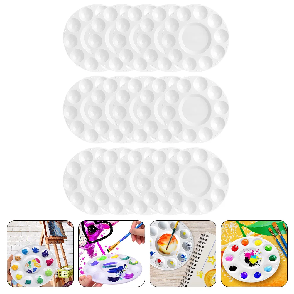 

15pcs Paint Tray Palettes Premium 11 Wells White Plastic Rectangular Watercolor Palette Artist Mixing Color Tray for Painting