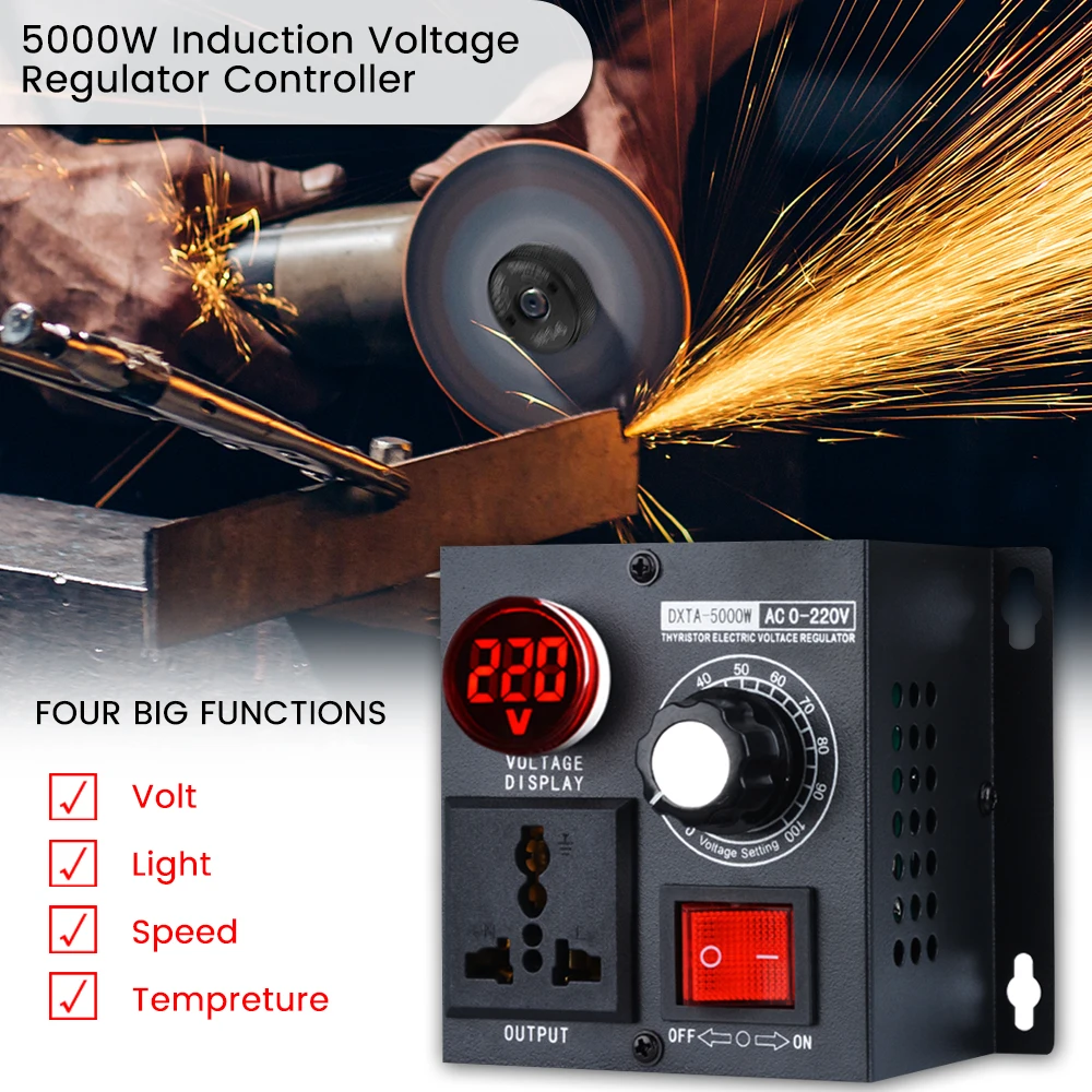 5000W Stepless Voltage Regulator Light Dimmer Temperature Speed Adjuster AC 110V/220V Variable Monophase Voltage Controller