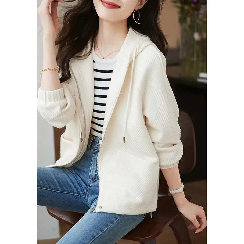 

Корейская модная ветровка на молнии с капюшоном для женщин, куртки для отдыха и спорта, весеннее новое свободное короткое пальто с подкладкой сверху