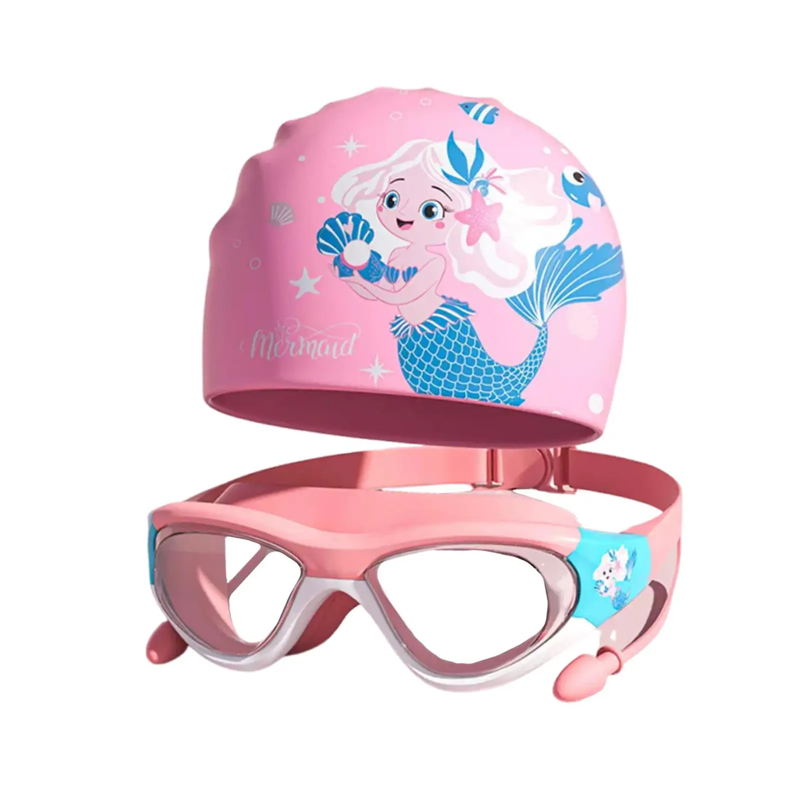 

Kids Swim Goggles with Silicone Swim Cap Lightweight Soft Water Resistant Clear View Cute Adjustable for Youths Swimming Glasses