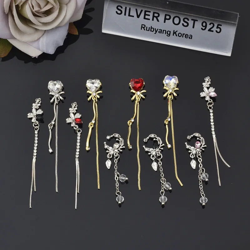 

10pcs Nail care luxurious pearl wreath bow set with diamond love zircon star pendant tassel alloy color retention jewelry