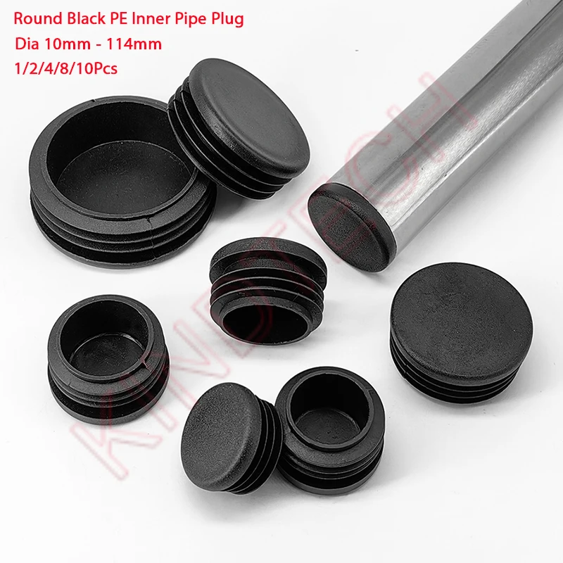 

1/2/4/8/10Pcs Round Black PE Plastic Inner Pipe Plug Dia 10mm - 114mm Tube Blanking End Cap Table Chair Furniture Foot Cover